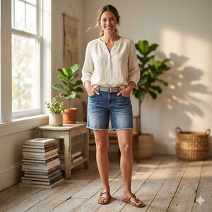 Standards & Practices Denim Shorts Womens 33 Blue Mid Rise Stretch Raw Hem